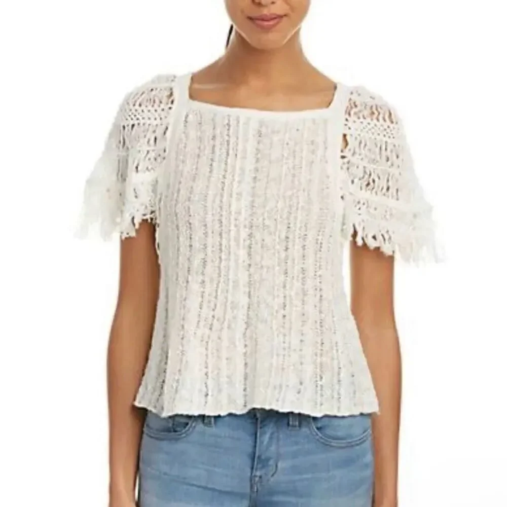 Free People Blackbird Macrame top Ivory comb size XS